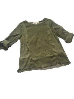 Krazy Kat Womens Roll Tab Sleeve Blouse W/ Lace Accents-Green-SM-GUC